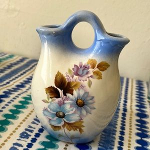 Vintage Wedding Vase with Farmhouse Flowers design and a Double Spout. 5 “ HT.